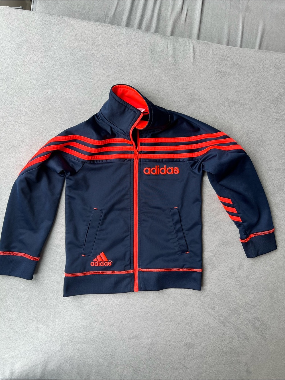Lot of 3 adidas 4T Jackets: Navy/Orange & Gray/Lime Track Jkt, Blue/Black Hoodie - Picture 4 of 12
